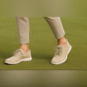 Cole Haan ZerøGrand Suede Wingtip Oxford Sneakers Beige Lightweight Comfort Sz 7